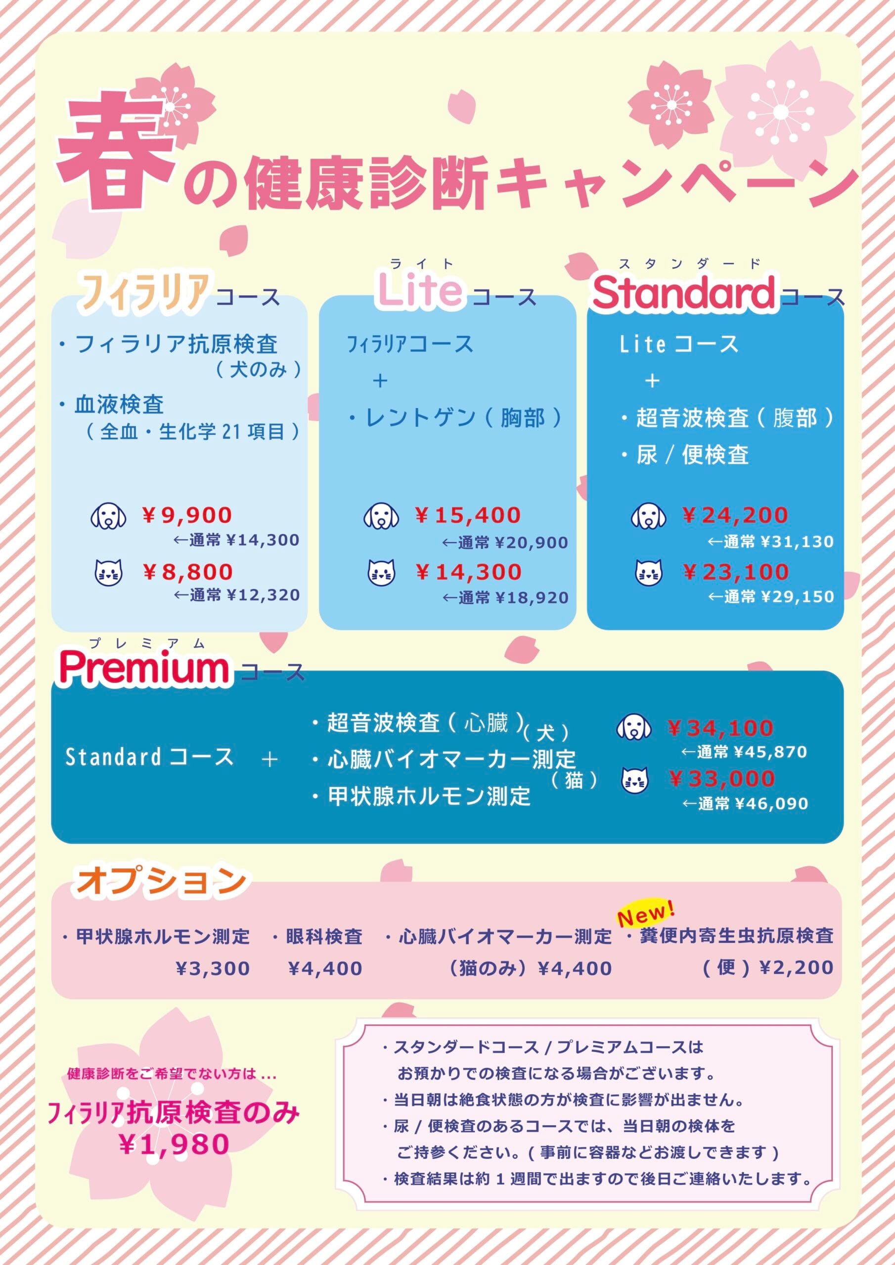春の健康診断キャンペーンコース・料金案内